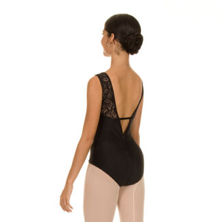 Collant Ballet Manga Curta Renda Detalhe Costas